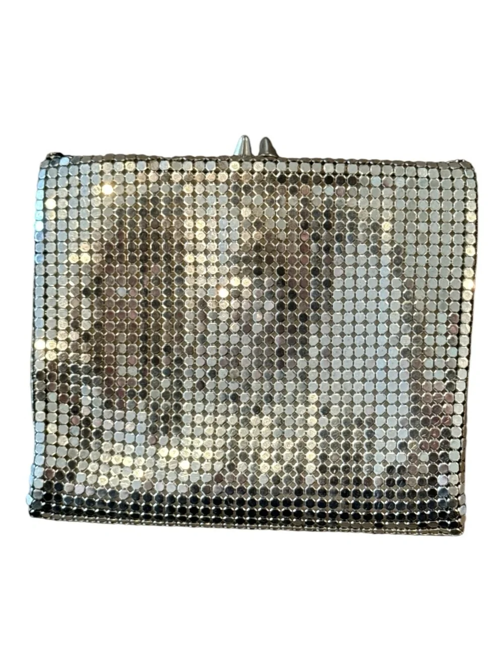 Vintage Silver Mesh Wallet Kiss Lock Coin Purse Card Holder Clutch